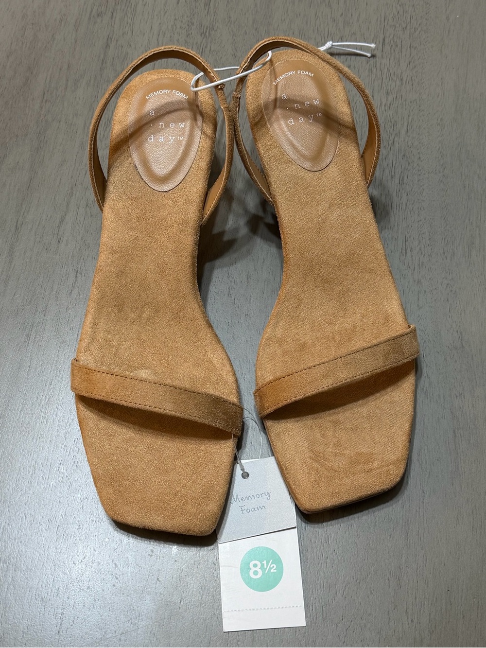 A New Day Memory Foam Comfort Tan Suede Slingback Square Toe Heels 8.5 - Picture 2 of 4